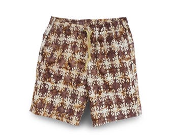 Batik Shorts, Mens Gift, Mens Festival Short, Boho Slouchy Short, Brown Pull-on Short, Men Casual Short