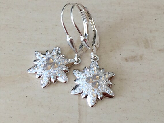 Swarovski Light Gray Opal Edelweiss Earrings, Sterling Silver
