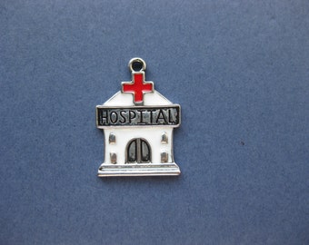 5 Hospital Charms - Hospital Pendants - Hospital - Medical Charm - Antique Silver - 27mm x 20mm -- (H8-10229)