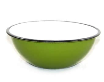 Vintage Green Enamelware Mixing Bowl - Country Farmhouse Kitchen Decor