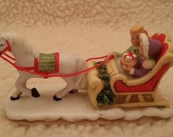 Lefton, Colonial, Village, Vintage, One Horse Open Sleigh, 6460, 1987, Hand Painted China, Figurines, Christmas, Collection,