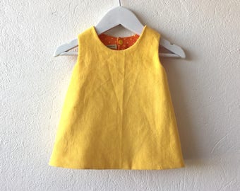 Baby girl reversible pinafore dress yellow corduroy dress
