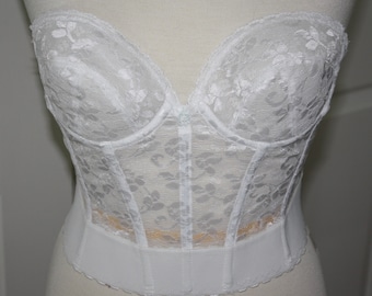 Lost in Lace! Vintage White Lace - StraplessWedding Dress Bra- Bustier- Corset- Brassiere- Vintage Lingerie - 36B