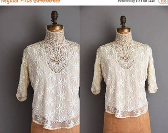 25% OFF SHOP SALE..//.. Very Rare 1910s antique heavy lace Edwardian blouse. antique lace blouse