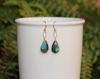 Blue Labradorite Earrings, Gold or Silver, Labradorite Jewelry, Blue Labradorite Dangle Earrings, Labradorite, Lightweight, Free Shipping