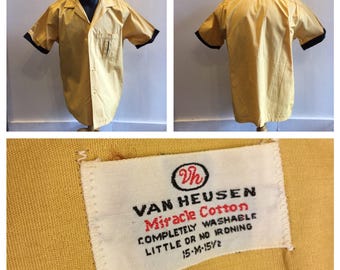 Men's Shirt 1950's by Van Heusen Yellow Cotton