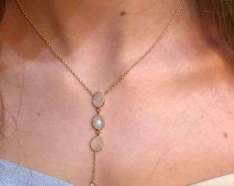 Labradorite Y Necklase, Gold Plated K14, Labradorite Lariat, & Y Necklases, Y Necklase For Women, Natural Birthstone, February Birthstone