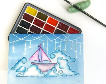 Sail amongst the Clouds - original watercolor painting