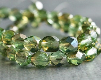 Czech Glass 6mm Chrysolite Celsian Faceted Round Bead : 25 pc Full Strand