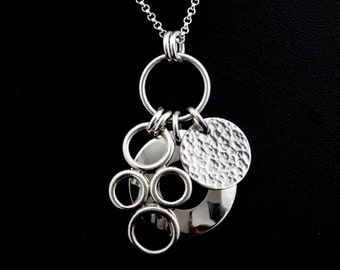 Sterling Silver Ring Charm Necklace - Silver Domed Disc Pendant - Sterling Silver Bubble Charm - Sterling Silver Hammered Disc Charm