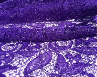 Purple Floral Lace Fabric from 1980s