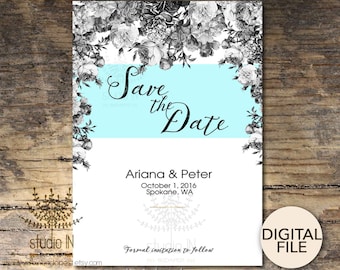 Save the date card, botanical wedding, floral save the date, Save the date printable, rustic save the date, PRINTABLE