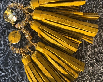 yellow tassel statement earrings