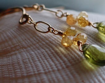 Vesuvianite and Yellow Sapphire Earrings - Gold Filled