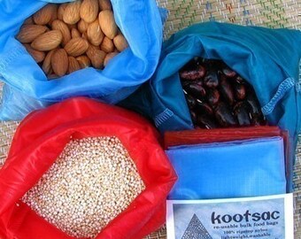 Bulk food bags, reusable, set of three, ripstop nylon bags, bulk bin bags, produce bag, food pouch, medium, red, blue, turquoise