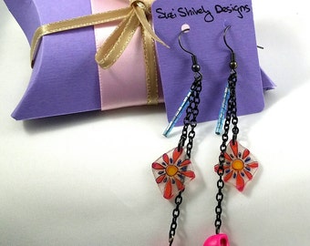 Pink Sugar Skull, Dia de los Muertos Dangle Earrings