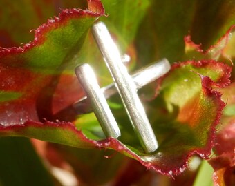 Geometric Sterling Silver Ring. Asymmetric Parallel Bar Ring. Adjustable Ring. Double Bar Ring. Minimalist Jewelry.Simple Silver 925 ring.