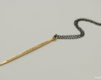 Pave Diamond Spike Necklace, Oxidized Sterling Silver or Gold Filled Chain, Genuine Diamond Pendant
