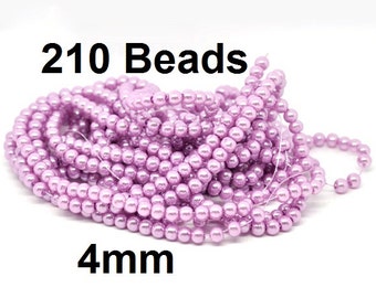 4mm Mauve Violet Glass Pearl Imitation Round Beads - 32 inch strand
