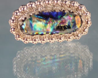 Silver ring with dichroic glass
