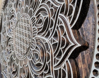 Mandala, Wood Carved Flower of Life Mandala, Sacred Geometric Wall Art, Meditation Art, Mandala Wall Art, Yoga Wall Art, Mandala Decor,