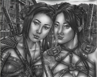 Sisters In Arms - original graphite drawing
