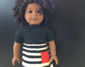 OUtfit for 18 inch doll; doll clothes; doll dress; handmade doll clothes; AG doll clothes; 18 inch doll clothes; knitted doll clothes; dress