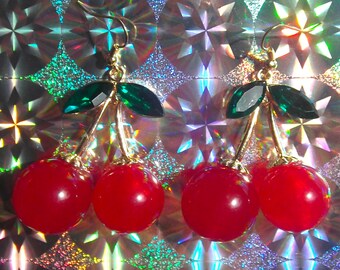 Giant cherry dangly earrings