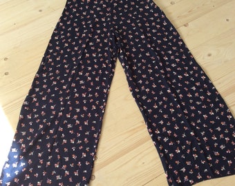 Vintage Style Trousers - Vintage Style Pants - New Look - UK Size 12 - Blue Trousers - Floral Trousers - Wide Leg Trousers - Plaza Pants -