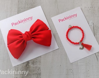 Adorable Fabric Red Hair Bow, girls hair bows,baby hair bows, Packininny hair bow, Big hair bows, With Bead Charm Bracelet, 6 Colors to Pick