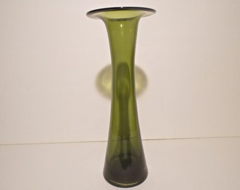 Olive Green Tall Art Glass Vase