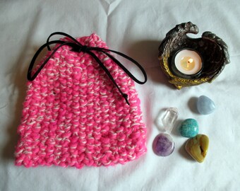 Knit Tarot pouch | Tarot bag | knitted Tarot bag | rune pouch | oracle card bag | pink and cream Tarot bag | gift bag | charm bag