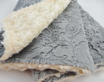 Personalized Charcoal & Light Yellow Paisley Minky Baby Blanket