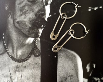 Punk Rock Earrings , Safety Pins Silver Earrings