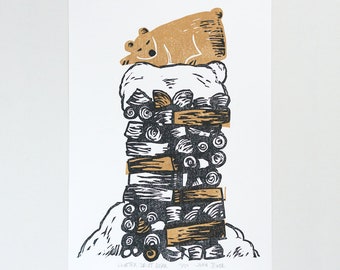 Winter Drifts "Bear" linocut print