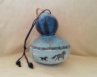 Hand Painted Gourd Winter Wonderland Horses