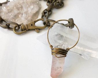 Crystal Quartz Necklace, Healing Crystals, Rose Quartz Crystal, Raw Quartz Necklace, Raw Crystal Jewelry, Natural Healing Crystal Pendant