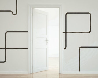 Black Road Wall Decals Curved and Straight for Trucks (Repositionable)
