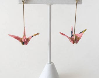 Pink origami crane earrings, pink wife gift, wife christmas jewelry, wife gift earrings, japanese jewelry, origami jewelry, origami crane
