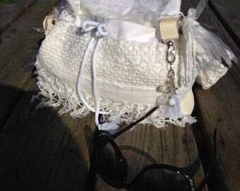 hand made lined shoulder bag with pockets and charms