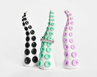 Octopus ring holder / pastel, pink, tentacle, ring cone, gift for her, sculpture, decor