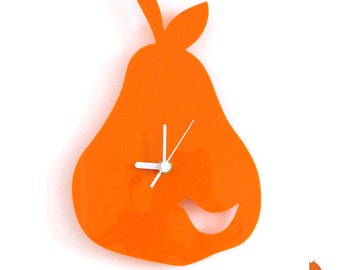 Orange Birdie in a Pear Wall Hanging Clock