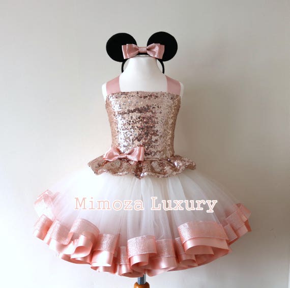 Luxury Rose Gold Minnie Mouse Outfit, rose gold minnie mouse birthday dress, rose gold tutu princess dress, minnie mouse tutu dress outfit