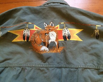 Work shirt with Native American fox art