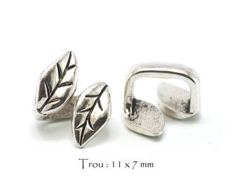 4 beads loops Slides for drawstrings - pass-leather - 15 x 11 x 11 mm - antique silver color