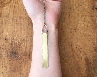 Brass Bar Necklace, Silver, Long, Personalized