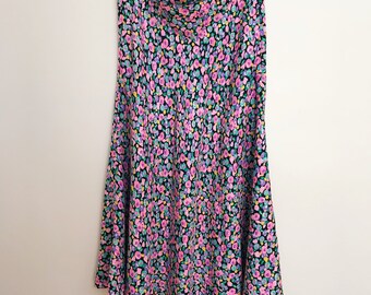 Black Floral Silk Midi Skirt
