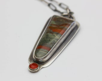 Brekian Jasper Pendant, Jasper & Carnelian, Sterling Necklace, Jasper Pendant, Unique Gift