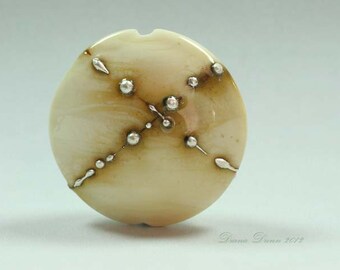 Lampwork Glass Focal Bead Ivory with Fine Silver SRA LEteam