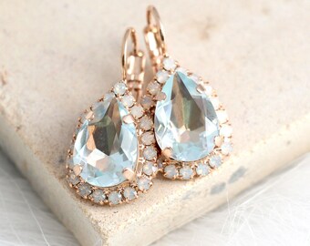 Aquamarine Earrings, Light Blue Earrings, Bridal Aquamarine Drop Earrings, Opal Drop Earrings, Light Azure Earrings, Swarovski Earrings